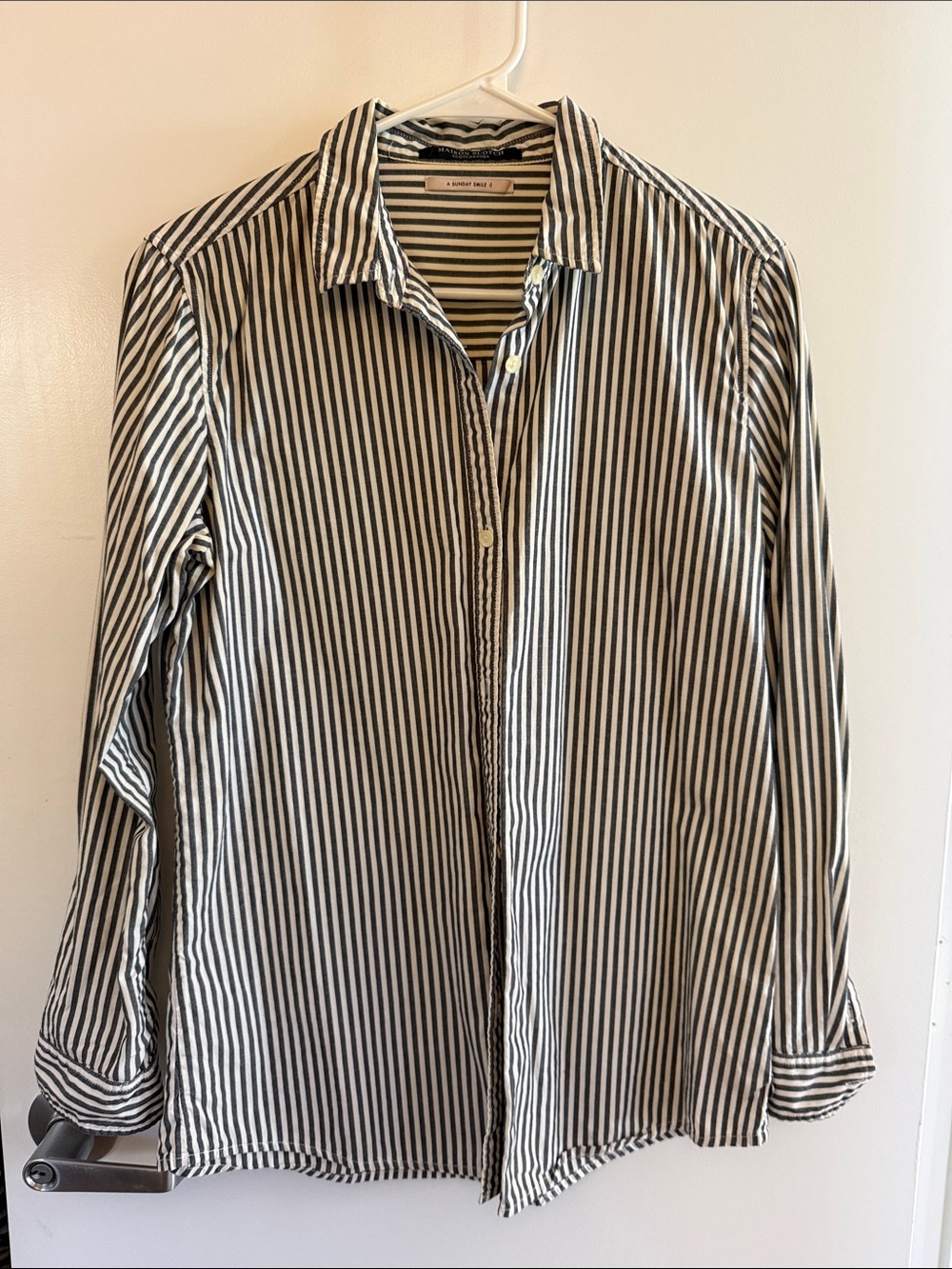 Scotch & Soda Black and White Vertical Stripe Button-Down Shirt